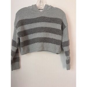 Cupcakes and Cashmere Sweater Women's Crop Hooded Green Striped Y2K 90s